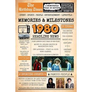 Whitmore, Amelia R. 1980 The Birthday Times: Memories, Milestones, and a Memorable Year in Review: Relive 1980 Through Sports, People, Lifestyle and Entertainment. The Perfect Birthday Gift for Someone Special Whitmore, Amelia R. 1980 The Birthday Times: Memories, Milestones, and a Memorable Year in Review: Relive 1980 Through Sports, People, Lifestyle and Entertainment. The Perfect Birthday Gift for Someone Special