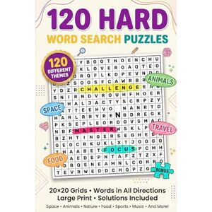 Artworks, L.M. 120 HARD WORD SEARCH PUZZLES 20x20 Grids Words in All Directions Large Print Solutions Included: 120 DIFFERENT THEMES 6 x 9 in 240 Pages Artworks, L.M. 120 HARD WORD SEARCH PUZZLES 20x20 Grids Words in All Directions Large Print Solutions Included: 120 DIFFERENT THEMES 6 x 9 in 240 Pages