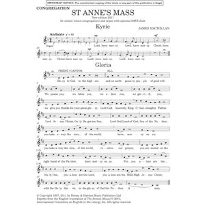 St. Anne's Mass: New edition 2011. cantor, unison choir (congregation) and organ, mixed choir (SAATB) ad libitum. St. Anne's Mass: New edition 2011. cantor, unison choir (congregation) and organ, mixed choir (SAATB) ad libitum.