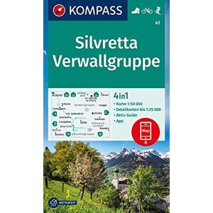 KOMPASS Wanderkarte 41 Silvretta, Verwallgruppe 1:50.000: 4in1 Wanderkarte, mit Aktiv Guide und Detailkarten inklusive Karte zur offline Verwendung in der KOMPASS-App. Fahrradfahren. Skitouren. KOMPASS Wanderkarte 41 Silvretta, Verwallgruppe 1:50.000: 4in1 Wanderkarte, mit Aktiv Guide und Detailkarten inklusive Karte zur offline Verwendung in der KOMPASS-App. Fahrradfahren. Skitouren.