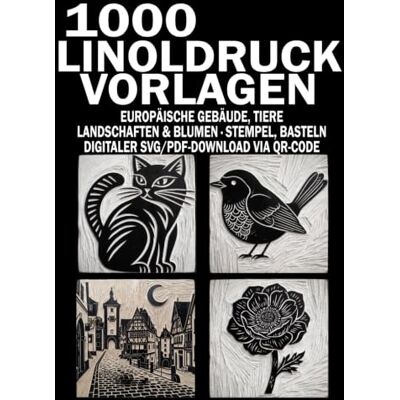 printa asine 1000 Linoldruck Vorlagen: Motive zum Abpausen für Linolschnitt & Stempel: Europäische Gebäude, Tiere, Landschaften, Botanik & Gruselmotive – Inklusive digitalem SVG- & PDF-Download printa asine 1000 Linoldruck Vorlagen: Motive zum Abpausen für Linolschnitt & Stempel: Europäische Gebäude, Tiere, Landschaften, Botanik & Gruselmotive – Inklusive digitalem SVG- & PDF-Download