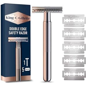 King C. Gillette Double Edge Safety Razor for Men, 5 Platinum Coated Double Edge Razor Blades, Gifts for Men