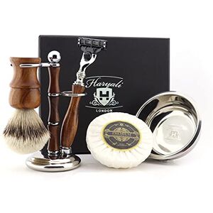 Haryali London 5Pc Wooden Mens Shaving Kit 3 Edge Cartridge Razor with Silver Tip Badger Hair Brush, Stand, Soap and Bowl Perfect New Year Gift Set for Men Haryali London 5Pc Wooden Mens Shaving Kit 3 Edge Cartridge Razor with Silver Tip Badger Hair Brush, Stand, Soap and Bowl Perfect New Year Gift Set for Men