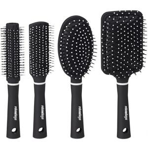 Relaxdays Hairbrushes Set of 4, Travel Bag, Round, Rectangular, Paddle, Detangle Relaxdays Hairbrushes Set of 4, Travel Bag, Round, Rectangular, Paddle, Detangle