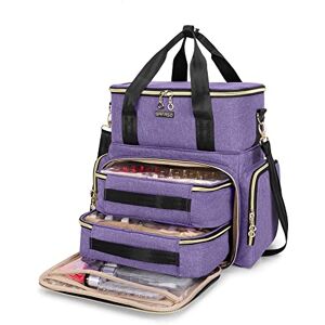 BAFASO Double Layer Nail Polish Organiser Holds 70 Bottles (15ml - 0.5 fl.oz) and a Nail Dryer, Nail Polish Case with 2 Removable Pouches and Tools Storage Sections (Bag Only), Purple