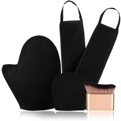 SNBUHA 4 Pcs Self Tanning Application Kit, Mitt, Finger Sleeve, Brush and Back Applicator, Portable Soft Sunscreen Moisturiser Tool, Black Tanning Mitt Applicator Kit for Body SNBUHA 4 Pcs Self Tanning Application Kit, Mitt, Finger Sleeve, Brush and Back Applicator, Portable Soft Sunscreen Moisturiser Tool, Black Tanning Mitt Applicator Kit for Body