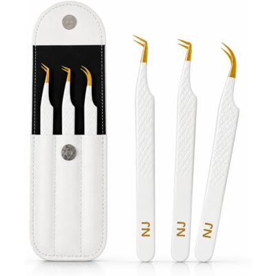 NJ Enterprises NJ Eyelash Tweezers Set of 3 Professional Lash Tweezers for Eyelash Extensions, Curved & Precision Lash Applicator Tools, Stainless Steel Lash Tweezer Kit for Eyelash Grafting White NJ Enterprises NJ Eyelash Tweezers Set of 3 Professional Lash Tweezers for Eyelash Extensions, Curved & Precision Lash Applicator Tools, Stainless Steel Lash Tweezer Kit for Eyelash Grafting White