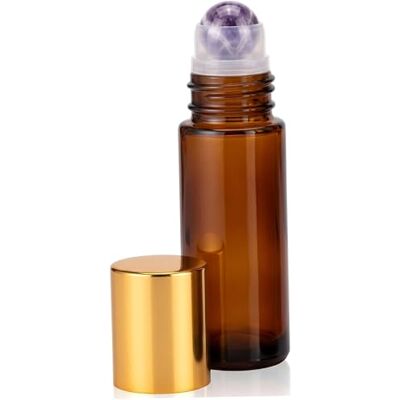 AZIDWERYQ Essential Oil Roller Bottles, 50ml Empty Refillable Amber Glass Roller Bottles, Natural Purple Amethyst Head Ball Applicator for Travel, Perfume and Lip Gloss AZIDWERYQ Essential Oil Roller Bottles, 50ml Empty Refillable Amber Glass Roller Bottles, Natural Purple Amethyst Head Ball Applicator for Travel, Perfume and Lip Gloss