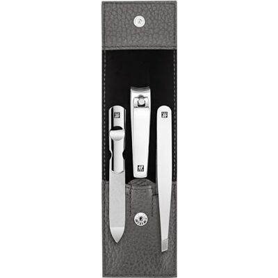 Zwilling Manicure Set (3 piece, nail care and pedicure, genuine leather case, with nail clipper), Polished Stainless Steel, Anthracite Zwilling Manicure Set (3 piece, nail care and pedicure, genuine leather case, with nail clipper), Polished Stainless Steel, Anthracite