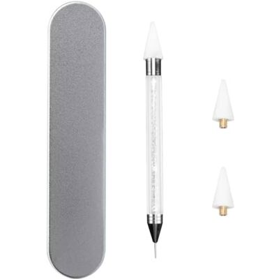 OOTDAY Rhinestone Picker Dotting Pen, Dual End Nail Rhinestone Picker Tool with 2 Extra Wax Tips, Dotting Pen for Stones, Crystals, Gemstones, White OOTDAY Rhinestone Picker Dotting Pen, Dual End Nail Rhinestone Picker Tool with 2 Extra Wax Tips, Dotting Pen for Stones, Crystals, Gemstones, White