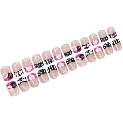 Tertioi 24pcs Valentine's Day French Tip Faux Short Square Full Cover Stick On Heart Acrylic Tertioi 24pcs Valentine's Day French Tip Faux Short Square Full Cover Stick On Heart Acrylic