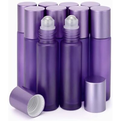 Pxyelec 10 Pack Essential Oil Roll-on Bottles with Aluminum Cap, 10ml Frosted Purple Glass Perfume Bottles Stainless Steel Roller Balls Vials for Sample Display, Perfume Oils Pxyelec 10 Pack Essential Oil Roll-on Bottles with Aluminum Cap, 10ml Frosted Purple Glass Perfume Bottles Stainless Steel Roller Balls Vials for Sample Display, Perfume Oils