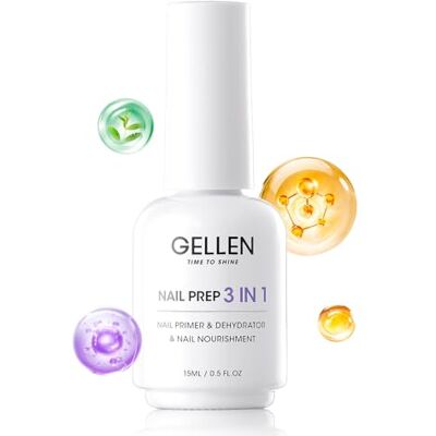 Gellen Nail Primer and Dehydrator, 3-in-1 Acid-free Nourishing Nail Prep for Gel & Acrylic Nails, Gentle with Squalane VE Promote Health, 15ml 3s Air Dry Dehydrate Long-lasting Nails Art Supplies Gellen Nail Primer and Dehydrator, 3-in-1 Acid-free Nourishing Nail Prep for Gel & Acrylic Nails, Gentle with Squalane VE Promote Health, 15ml 3s Air Dry Dehydrate Long-lasting Nails Art Supplies