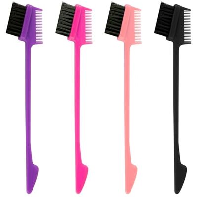 Bojueshaw 4pcs 2 in 1 Hair Edge Control Brush, Double Sided Edge Control Hair Brush Tool for Eyelash Combs Hairstyling Eyebrow Brushes, All Hair Types, Unisex, Pink, Purple, Black, Magenta Bojueshaw 4pcs 2 in 1 Hair Edge Control Brush, Double Sided Edge Control Hair Brush Tool for Eyelash Combs Hairstyling Eyebrow Brushes, All Hair Types, Unisex, Pink, Purple, Black, Magenta