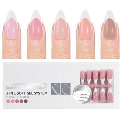 Jazuaiao 150Pcs French Tips Pre Applied Base Coat and Primer Matte Finish False for Salon Matte Finish Jazuaiao 150Pcs French Tips Pre Applied Base Coat and Primer Matte Finish False for Salon Matte Finish