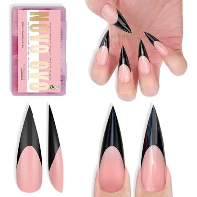 NOVO OVO Black French Tip Long XL Sharp Stiletto Nail Tips Press on BABY PINK, Soft Gel Double Matte Fake Nail Extension, Full Cover False Nails for Acrylic DIY x 16 Sizes 160 pcs NOVO OVO Black French Tip Long XL Sharp Stiletto Nail Tips Press on BABY PINK, Soft Gel Double Matte Fake Nail Extension, Full Cover False Nails for Acrylic DIY x 16 Sizes 160 pcs