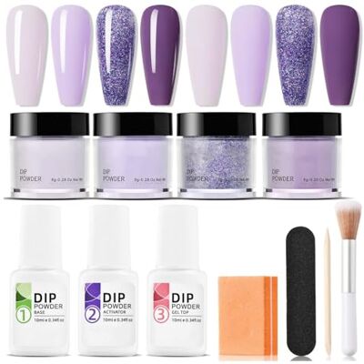 Goutdori Dip Powder Nail Kit 4 Colors for Beginners Purple Blue Goutdori Dip Powder Nail Kit 4 Colors for Beginners Purple Blue