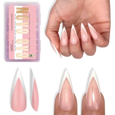 NOVO OVO White V ShapeFrench Tip Sharp Stiletto Pointed Medium Long Nail Tips Press on Baby Pink, Soft Gel Fake Acrylic Extension, Full Cover False Nails for Salon DIY x 16 Sizes 160 pcs NOVO OVO White V ShapeFrench Tip Sharp Stiletto Pointed Medium Long Nail Tips Press on Baby Pink, Soft Gel Fake Acrylic Extension, Full Cover False Nails for Salon DIY x 16 Sizes 160 pcs