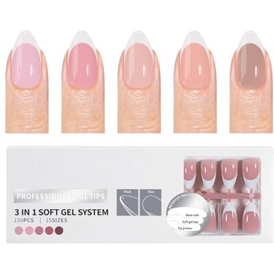Elnwnnkc 150 Pcs French Tip Pre Primer for Easy Application Full Covers Acrylic False for Fashion Art Fashion Design Elnwnnkc 150 Pcs French Tip Pre Primer for Easy Application Full Covers Acrylic False for Fashion Art Fashion Design