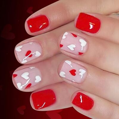 DalVick 24Pieces Valentines Presses on Nails Glossy Square Short False Nails with Red White Hearts Sweet Design Heart Design False DalVick 24Pieces Valentines Presses on Nails Glossy Square Short False Nails with Red White Hearts Sweet Design Heart Design False