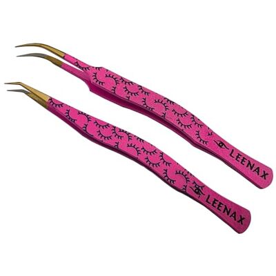LEENAX Professional 2-Piece Eyelash Extension Tweezers Set – Premium Stainless Steel Precision Tweezers with Anti-Slip Grip with Fiber Tips (Pink) LEENAX Professional 2-Piece Eyelash Extension Tweezers Set – Premium Stainless Steel Precision Tweezers with Anti-Slip Grip with Fiber Tips (Pink)