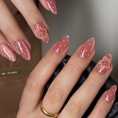 Msioytog Wearable Manicure Tips Glossy Almond False Tips with 3D Flower Accent, 30 Piece Multi Size Set for Ready Beauty Looks Msioytog Wearable Manicure Tips Glossy Almond False Tips with 3D Flower Accent, 30 Piece Multi Size Set for Ready Beauty Looks