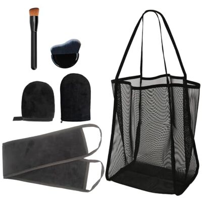 HEUIOP 6 PCS Tanning Mitt and Brush with Back Applicator and Beach Bag Dark Application Reusable Fake Tan Mit Exfoliating Glow Velvet Mitten Washable Portable Soft for Body HEUIOP 6 PCS Tanning Mitt and Brush with Back Applicator and Beach Bag Dark Application Reusable Fake Tan Mit Exfoliating Glow Velvet Mitten Washable Portable Soft for Body