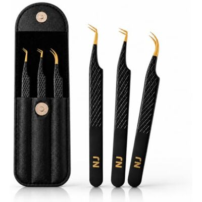 NJ Enterprises NJ Eyelash Tweezers Set of 3 Professional Lash Tweezers for Eyelash Extensions, Curved & Precision Lash Applicator Tools, Stainless Steel Lash Tweezer Kit for Eyelash Grafting Black NJ Enterprises NJ Eyelash Tweezers Set of 3 Professional Lash Tweezers for Eyelash Extensions, Curved & Precision Lash Applicator Tools, Stainless Steel Lash Tweezer Kit for Eyelash Grafting Black