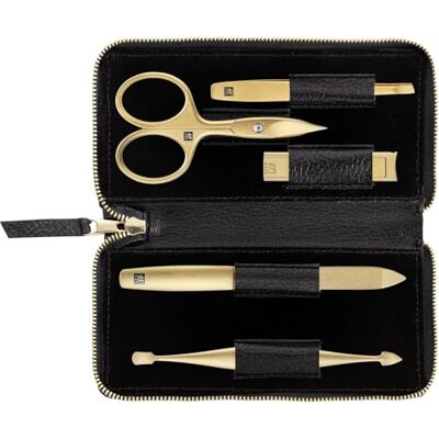 ZWILLING Manicure Set (5 piece, black genuine leather case, care for hands and feet, travel set, with nail scissors and nail clipper), Premium, Gold Edition ZWILLING Manicure Set (5 piece, black genuine leather case, care for hands and feet, travel set, with nail scissors and nail clipper), Premium, Gold Edition