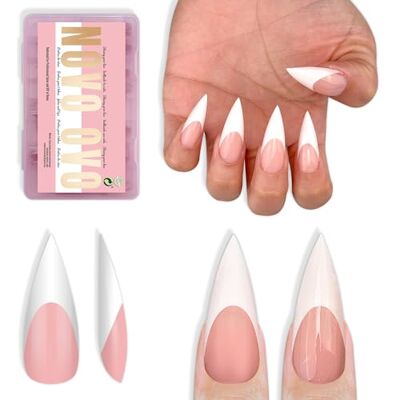 NOVO OVO White French Tip Sharp Stiletto Pointed Medium Long Nail Tips Press on Baby Pink, Soft Gel Fake Acrylic Extension, Full Cover False Nails for Salon DIY x 16 Sizes 160 pcs NOVO OVO White French Tip Sharp Stiletto Pointed Medium Long Nail Tips Press on Baby Pink, Soft Gel Fake Acrylic Extension, Full Cover False Nails for Salon DIY x 16 Sizes 160 pcs