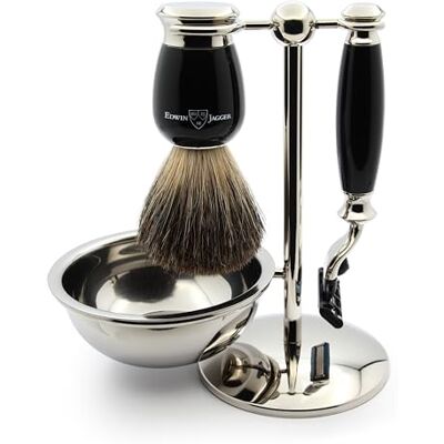 Edwin Jagger S81M586BAMZ Imitation Ebony & Nickel Classic Shaving Set with Pure Badger Shaving Brush, Mach 3 Razor and Shaving Bowl for Shaving Cream or Soap for Men and Women Edwin Jagger S81M586BAMZ Imitation Ebony & Nickel Classic Shaving Set with Pure Badger Shaving Brush, Mach 3 Razor and Shaving Bowl for Shaving Cream or Soap for Men and Women