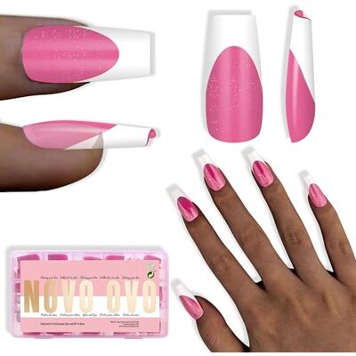 NOVO OVO White French Tip Coffin Nail Tips Press on, ROSE PINK, Extra Thick Medium Soft Gel Fake Nail Acrylic Extension, Need Builder Gel Top Coat, No Glue Included, for Salon DIY 15 Sizes x 240 pcs NOVO OVO White French Tip Coffin Nail Tips Press on, ROSE PINK, Extra Thick Medium Soft Gel Fake Nail Acrylic Extension, Need Builder Gel Top Coat, No Glue Included, for Salon DIY 15 Sizes x 240 pcs