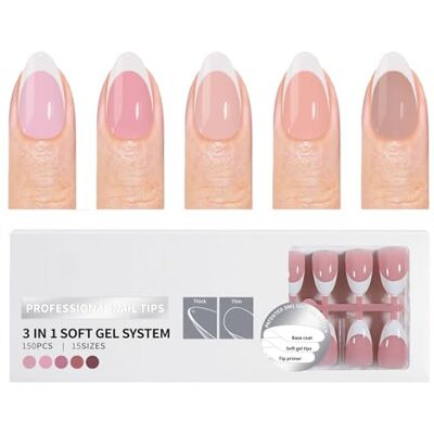 Jazuaiao 150Pcs French Tips Pre Applied Base Coat and Primer Matte Finish False for Salon Matte Finish Jazuaiao 150Pcs French Tips Pre Applied Base Coat and Primer Matte Finish False for Salon Matte Finish