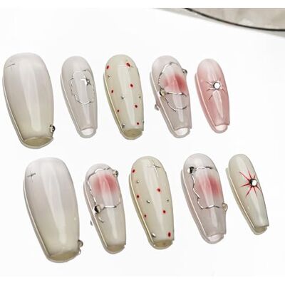 Sun Handmade Press-On Nails Long Oval Nude Art (#180 XS) Sun Handmade Press-On Nails Long Oval Nude Art (#180 XS)