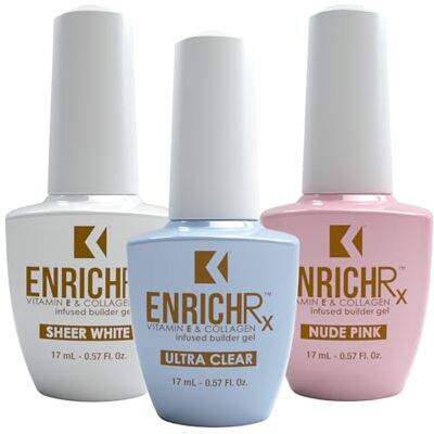 KUPA EnrichRx Builder Gel Trio Pack Ultra Clear, Sheer White, Nude Pink Vitamin E & Collagen Infused, UV/LED Soak-Off Gel Brush On Natural Nail, 0.57 Fl Oz (Pack of 3) KUPA EnrichRx Builder Gel Trio Pack Ultra Clear, Sheer White, Nude Pink Vitamin E & Collagen Infused, UV/LED Soak-Off Gel Brush On Natural Nail, 0.57 Fl Oz (Pack of 3)