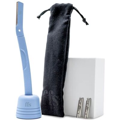FFS Dermaplaning Kit for Facial Hair Removal, Exfoliation & Eyebrow Shaper Beauty Metal Dermaplaning Tool w/ 2x Dermaplaning Blades for Face, Derma Blade Cover, Stand, Travel Pouch & Guide Blue FFS Dermaplaning Kit for Facial Hair Removal, Exfoliation & Eyebrow Shaper Beauty Metal Dermaplaning Tool w/ 2x Dermaplaning Blades for Face, Derma Blade Cover, Stand, Travel Pouch & Guide Blue