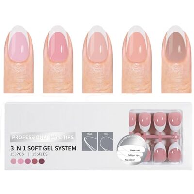 ZBIianxer 150Pcs French Tips Pre Applied Base Coat and Primer Matte Finish False for Salon Salon ZBIianxer 150Pcs French Tips Pre Applied Base Coat and Primer Matte Finish False for Salon Salon