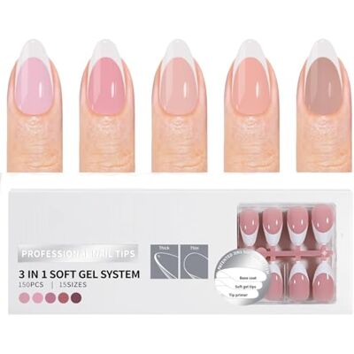 ZBIianxer 150Pcs French Tips Pre Applied Base Coat and Primer Matte Finish False for Salon Salon ZBIianxer 150Pcs French Tips Pre Applied Base Coat and Primer Matte Finish False for Salon Salon