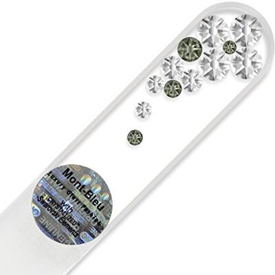 Mont Bleu Purse Size Glass Nail File Hand Decorated with crystals, in Black Velvet Sleeve, Genuine Czech Tempered Glass, Hand-Made Crystal Nail File Mont Bleu Purse Size Glass Nail File Hand Decorated with crystals, in Black Velvet Sleeve, Genuine Czech Tempered Glass, Hand-Made Crystal Nail File