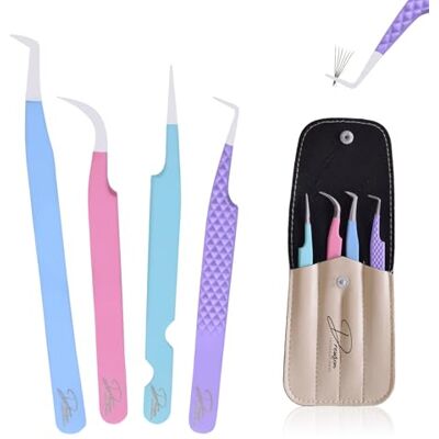 Drewson International 4-Pack Eyelash Tweezers Set, Professional Stainless Steel Lash Extension Tweezers for Precision Application Drewson International 4-Pack Eyelash Tweezers Set, Professional Stainless Steel Lash Extension Tweezers for Precision Application