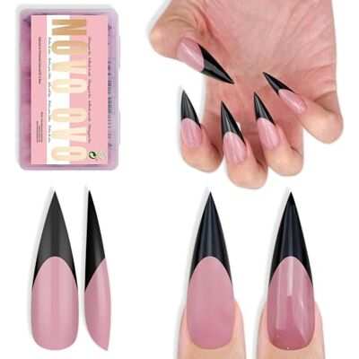 NOVO OVO Black French Tip Long XL Sharp Stiletto Nail Tips Press on BERRY PINK, Soft Gel Double Matte Fake Nail Extension, Full Cover False Nails for Acrylic DIY x 16 Sizes 160 pcs NOVO OVO Black French Tip Long XL Sharp Stiletto Nail Tips Press on BERRY PINK, Soft Gel Double Matte Fake Nail Extension, Full Cover False Nails for Acrylic DIY x 16 Sizes 160 pcs