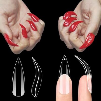 NOVO OVO Halloween Nail Tips Curved Stiletto, Clear Gel Extension kit Full Cover to Make Press on 3D Eagle Claw nails,Thick Extra Hawk Deep Curve Almond French Tips Soft False Fake 12 Size 120pc NOVO OVO Halloween Nail Tips Curved Stiletto, Clear Gel Extension kit Full Cover to Make Press on 3D Eagle Claw nails,Thick Extra Hawk Deep Curve Almond French Tips Soft False Fake 12 Size 120pc