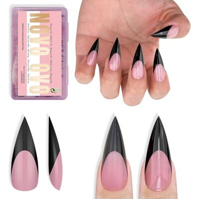 NOVO OVO Black French Tip Sharp Stiletto Pointed Medium Long Nail Tips Press on Berry Pink, Soft Gel Fake Acrylic Extension, Full Cover False Nails for Salon DIY x 16 Sizes 160 pcs NOVO OVO Black French Tip Sharp Stiletto Pointed Medium Long Nail Tips Press on Berry Pink, Soft Gel Fake Acrylic Extension, Full Cover False Nails for Salon DIY x 16 Sizes 160 pcs