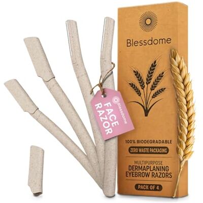 BLESSDOME 4Pcs Biodegradable Wheat Straw Eyebrow Razor Shaper for Women Peach Fuzz & Facial Hair Remover and Trimmer Exfoliating Dermaplane Tool Eco-Friendly Dermaplaning Blades for Face BLESSDOME 4Pcs Biodegradable Wheat Straw Eyebrow Razor Shaper for Women Peach Fuzz & Facial Hair Remover and Trimmer Exfoliating Dermaplane Tool Eco-Friendly Dermaplaning Blades for Face