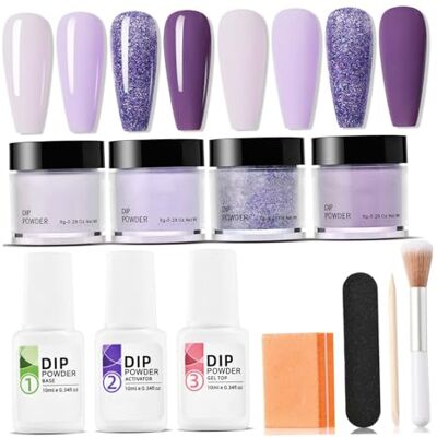 Vistnale Dip Powder Nail Kit, Nail Dip Powder Kit 4 Colors Skin Safe Includes Activator Base/Top Coat Brush Buffer Stick Purple Blue Long-Lasting for Beginner DIY Salon Home Vistnale Dip Powder Nail Kit, Nail Dip Powder Kit 4 Colors Skin Safe Includes Activator Base/Top Coat Brush Buffer Stick Purple Blue Long-Lasting for Beginner DIY Salon Home