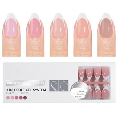 ZBIianxer 150Pcs French Tips Pre Applied Base Coat and Primer Matte Finish False for Salon Salon ZBIianxer 150Pcs French Tips Pre Applied Base Coat and Primer Matte Finish False for Salon Salon
