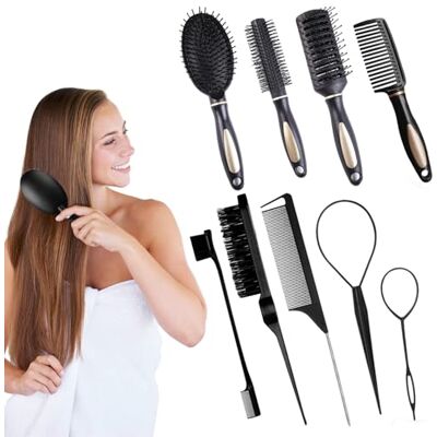 Solbrezeni Hair Brush Set, 9Pcs Hair Brush Sets for Women, Anti-Static Detangling & Styling Combs Set, Have Edge Control, Boar Bristle & Rat Tail Tools, for Wet Curly Hair Straight Hairs, Thick Fine Hair Solbrezeni Hair Brush Set, 9Pcs Hair Brush Sets for Women, Anti-Static Detangling & Styling Combs Set, Have Edge Control, Boar Bristle & Rat Tail Tools, for Wet Curly Hair Straight Hairs, Thick Fine Hair