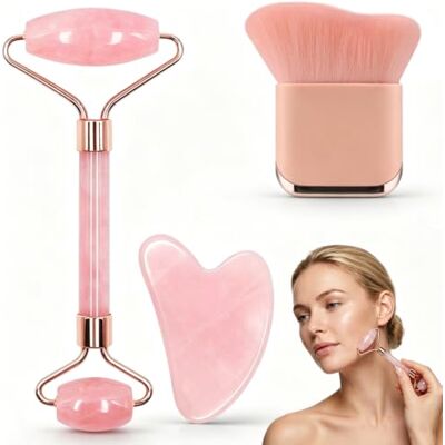 KMFASVX Self Tanning Brush Set, Pink Rose Quartz Face Roller & Heart Gua Sha for Body Fake Tan Facial Skincare KMFASVX Self Tanning Brush Set, Pink Rose Quartz Face Roller & Heart Gua Sha for Body Fake Tan Facial Skincare