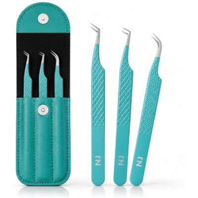 NJ Enterprises NJ Eyelash Tweezers Set of 3 Professional Lash Tweezers for Eyelash Extensions, Curved & Precision Lash Applicator Tools, Stainless Steel Lash Tweezer Kit for Eyelash Grafting Sea Green NJ Enterprises NJ Eyelash Tweezers Set of 3 Professional Lash Tweezers for Eyelash Extensions, Curved & Precision Lash Applicator Tools, Stainless Steel Lash Tweezer Kit for Eyelash Grafting Sea Green