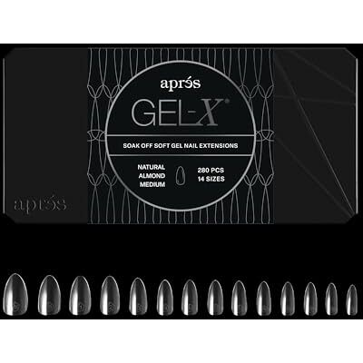 APRÉS Gel-X® Almond Nail Tips Box (Natural Almond Medium, 280 Count) 280 Gel-X Tips, Soft Tips, 14 Sizes 00-9, Half-sizes Included APRÉS Gel-X® Almond Nail Tips Box (Natural Almond Medium, 280 Count) 280 Gel-X Tips, Soft Tips, 14 Sizes 00-9, Half-sizes Included